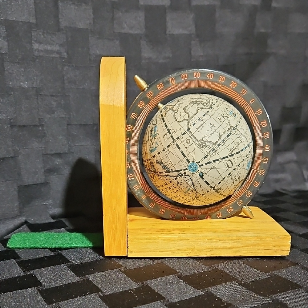 Vintage Style Olde Worlde Wooden Felted Globe Bookend